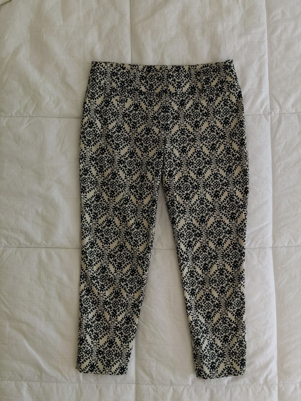 LOFT Riviera Navy & Cream Medallion Print Ankle Pants - Size 2P